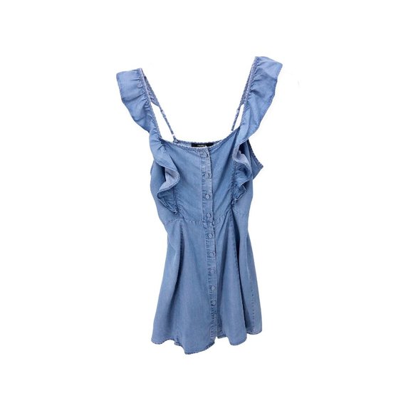 Forever 21 Dresses & Skirts - Forever 21 Small Mini Sundress Dress Ruffle Button Front Chambray Blue